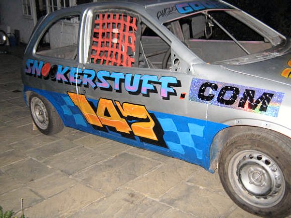 Racing car sponsored by SnookerStuff.com