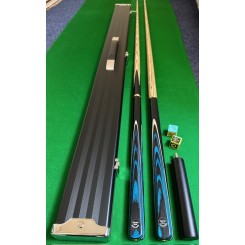 TAYLOR MADE ENGLISH 8 BALL POOL CUE PACKAGE, BLUE SWIRL PLAYING CUE AND BREAK CUE PACKAGE. 
